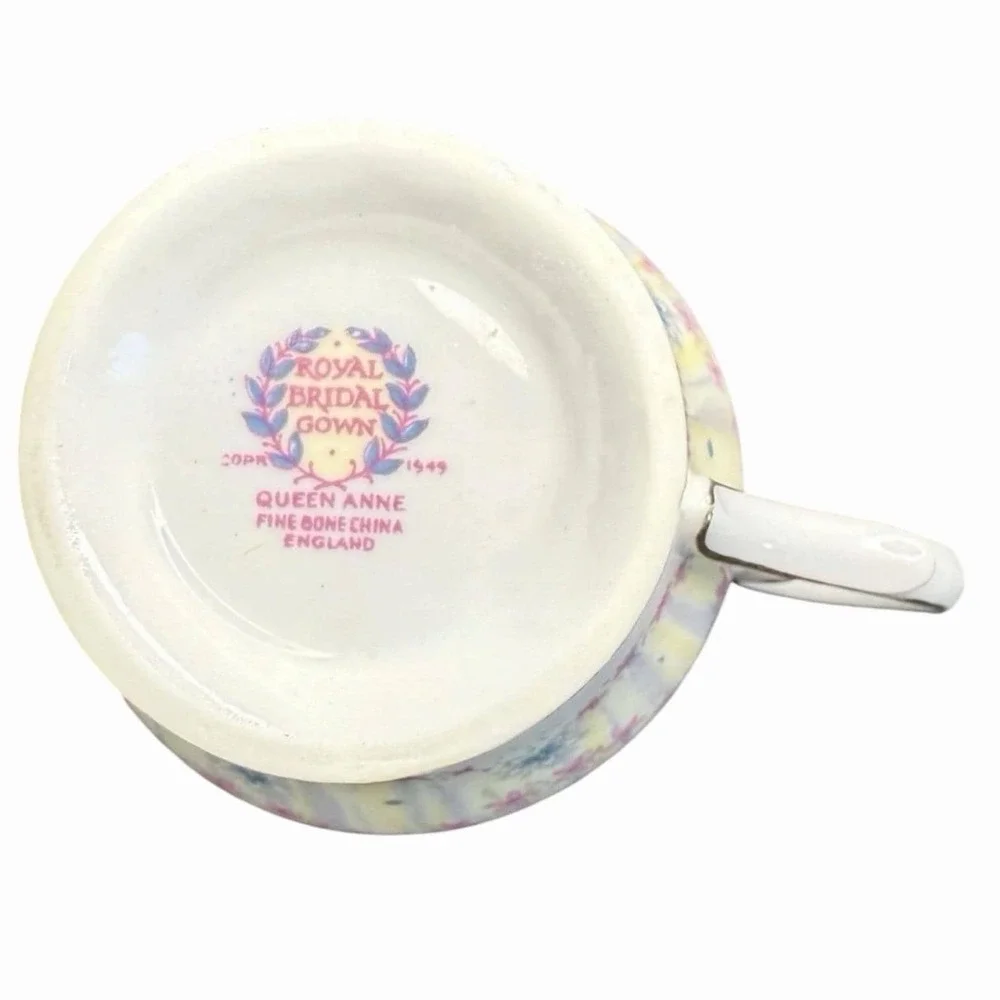 VNTG Queen Anne England Bone China Creamer Bowl Royal Bridal Gown 1949 Gold Trim